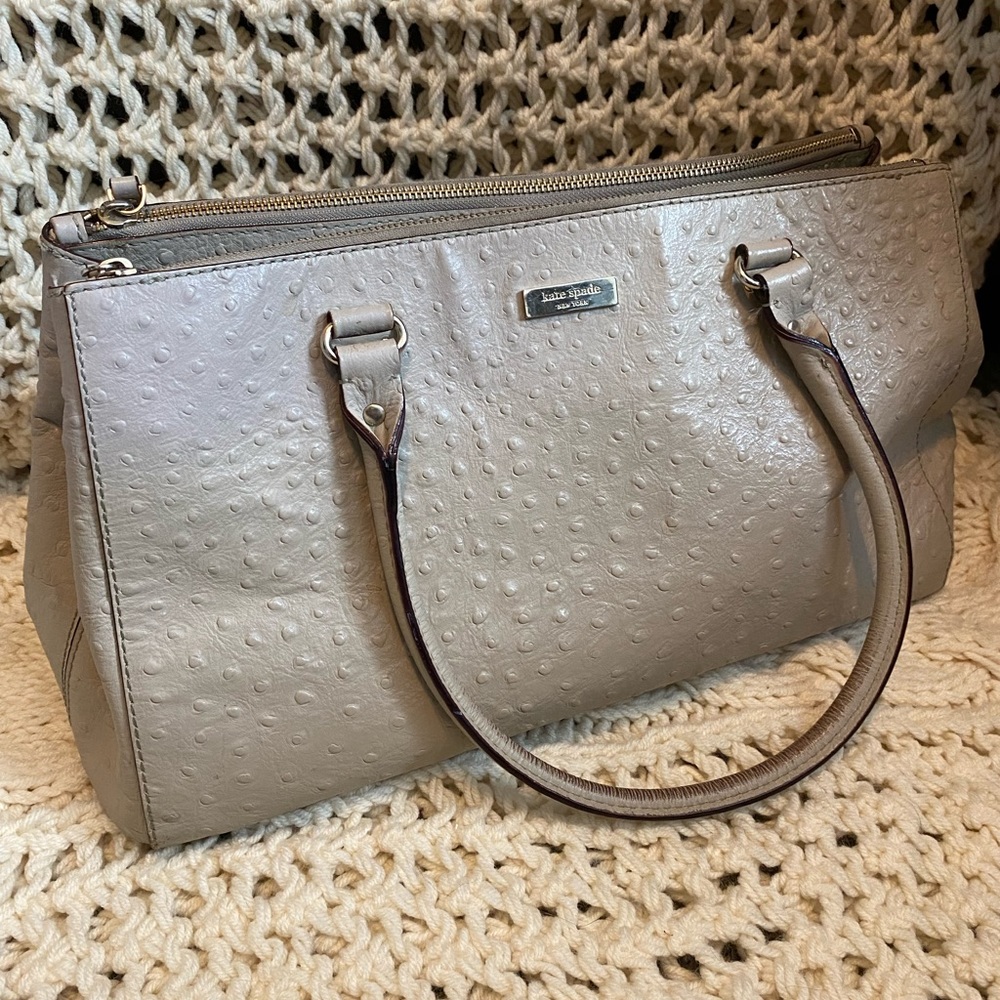 Kate Spade Bristol Drive Loden Embossed Ostrich Soft Taupe Leather Bag